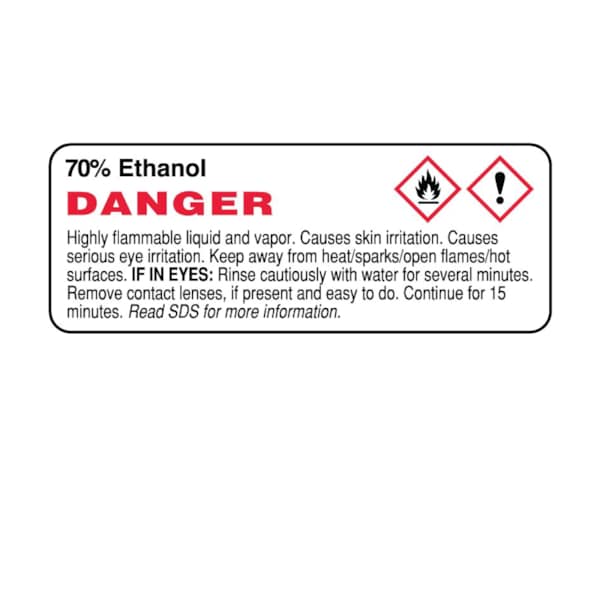 GHS Label - 70% Ethanol Danger 1-1/8" x 3"